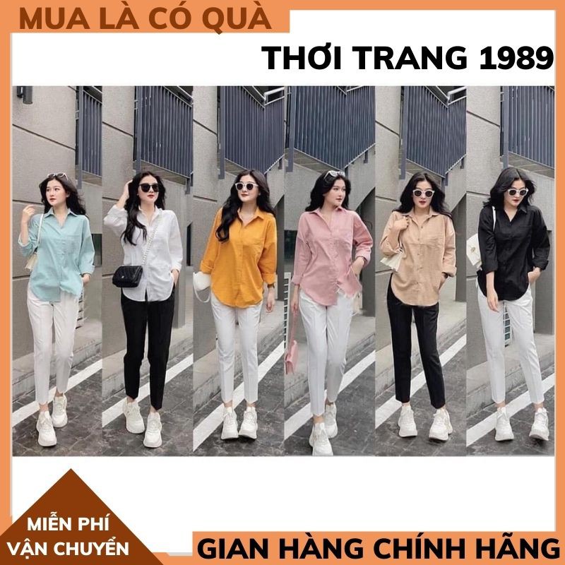 Áo Sơ Mi Trơn 🍀Áo Sơ Mi Nữ Form rộng trơn Basic Unisex dài tay  Kiểu Hàn Quốc áo sơ mi nữ  suông THỜI TRANG1989