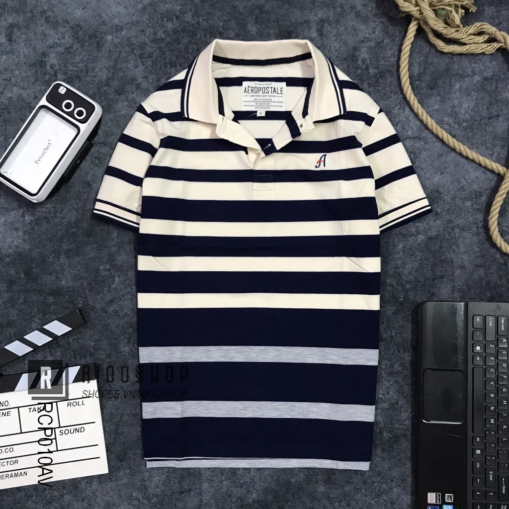 Áo phông nam trung niên đẹp kẻ sọc ngang AE cotton cao cấp RCP010AV - áo polo nam form rộng Riooshop | BigBuy360 - bigbuy360.vn