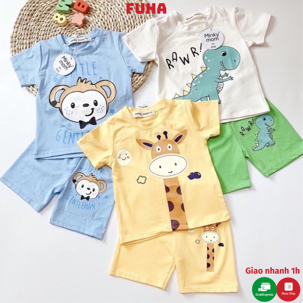 Bộ cộc tay cho bé FUHA, quần áo chất cotton hình thú cute phù hợp cho bé 10-20kg