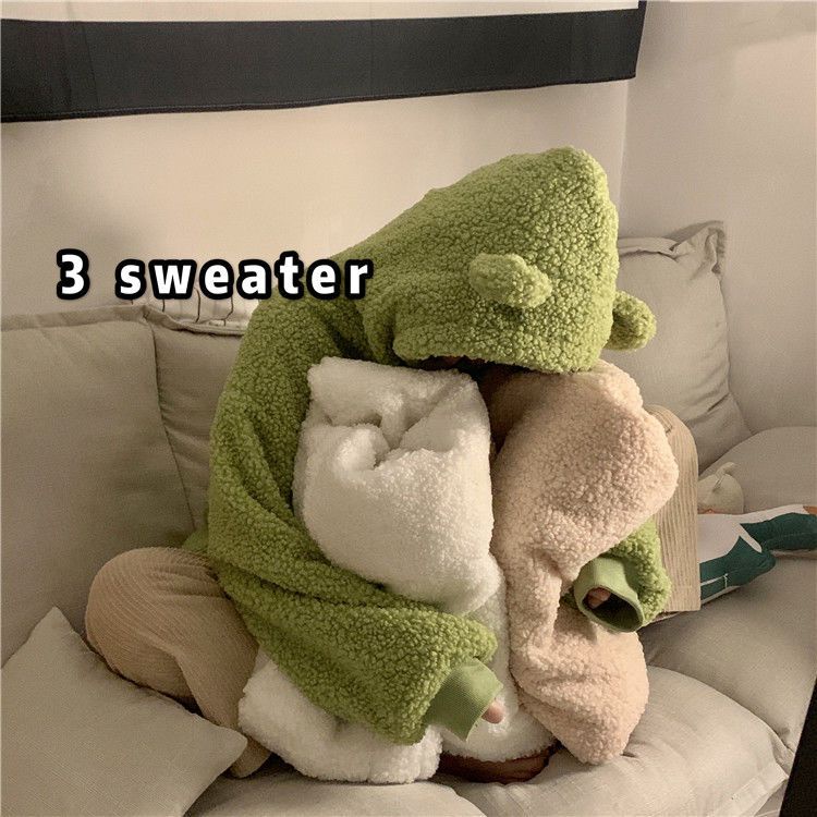 Áo Hoodie Lông Cừu Dáng Rộng Đính Tai Gấu Dễ Thương Thời Trang Thu Đông Cho Nữ
