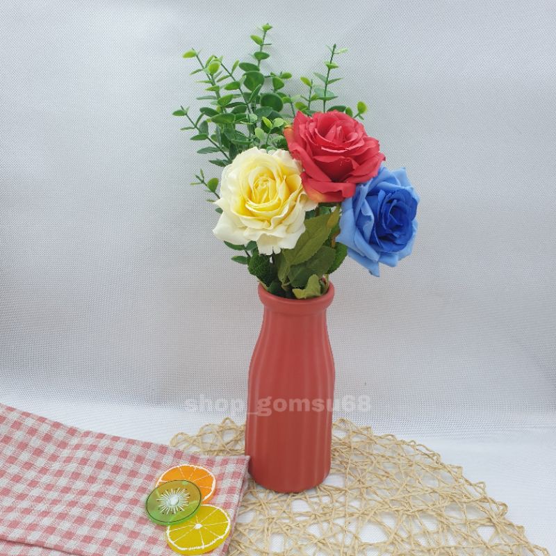 Lọ hoa sứ Bát tràng cao 19cm miệng 7cm - bình cắm hoa tráng men mát đủ màu, chính hãng gốm Bát tràng