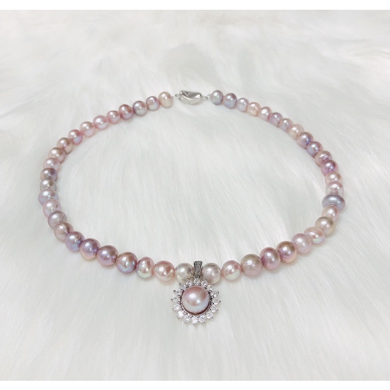 Chuỗi đeo cổ ngọc trai nhân tạo size 8ly màu hồng