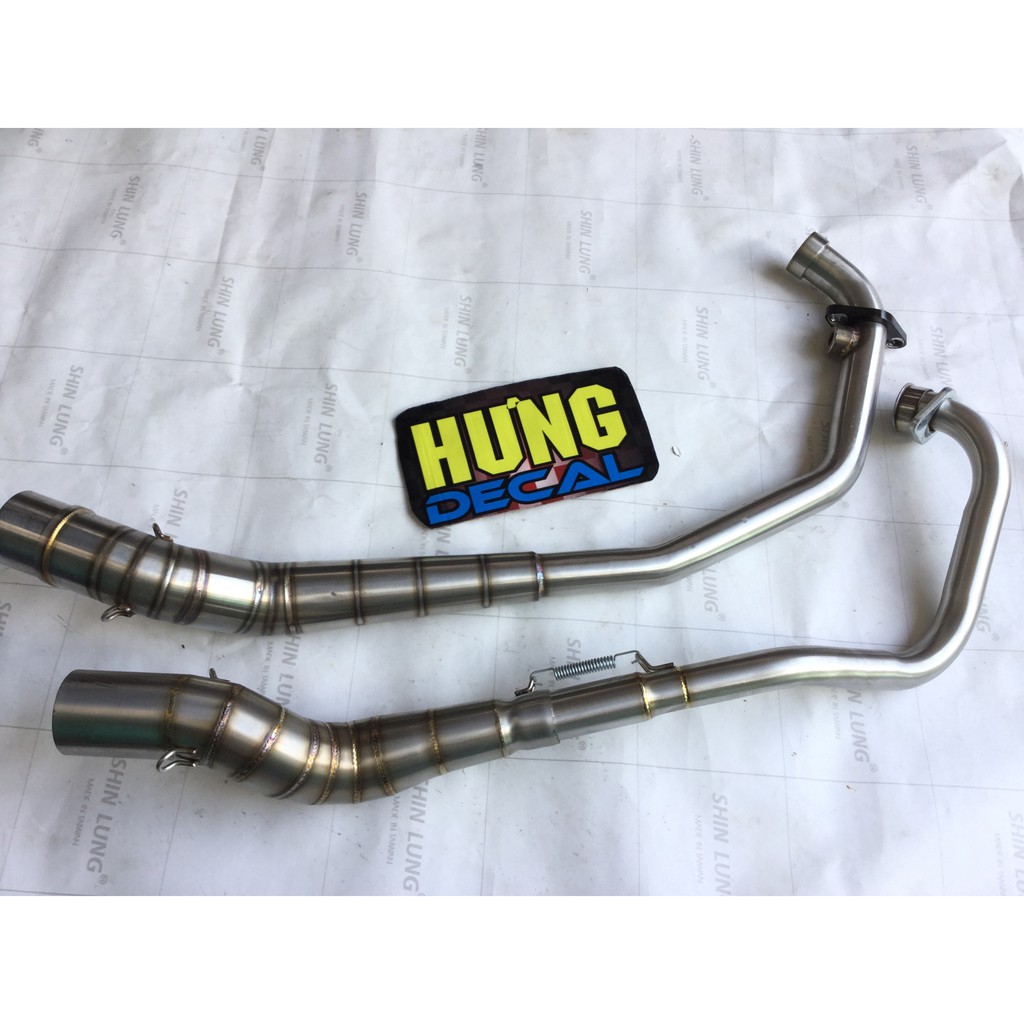 Cổ pô inox 304 hai khúc gắn lon pô độ cho xe exciter, winer, sonic, SATRIA, RAIDER FI, GSX