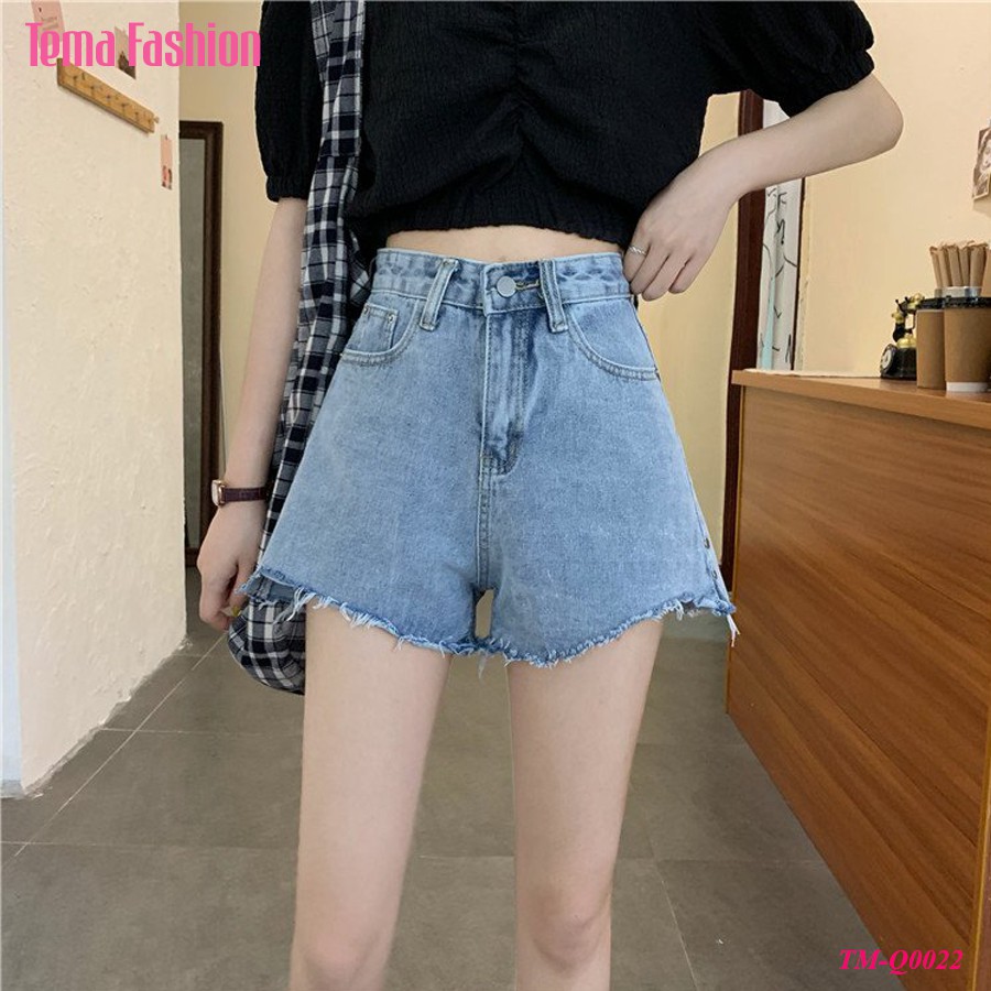 [Mã WASTMAY giảm 15% tối đa 30K đơn 150K] Quần short jean nữ TEMA - Quần đùi nữ jean màu xanh gấu rách siêu xinh