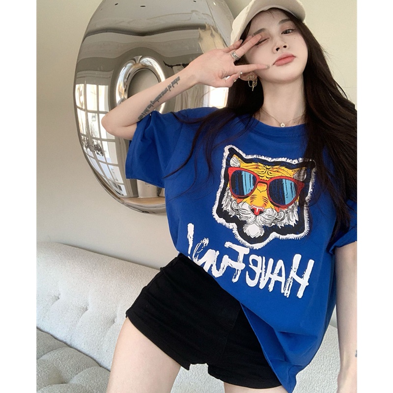 Áo Thun Tay Ngắn Dáng Rộng In Họa Tiết Dễ Thương Thời Trang Mùa Hè Cho Nữ