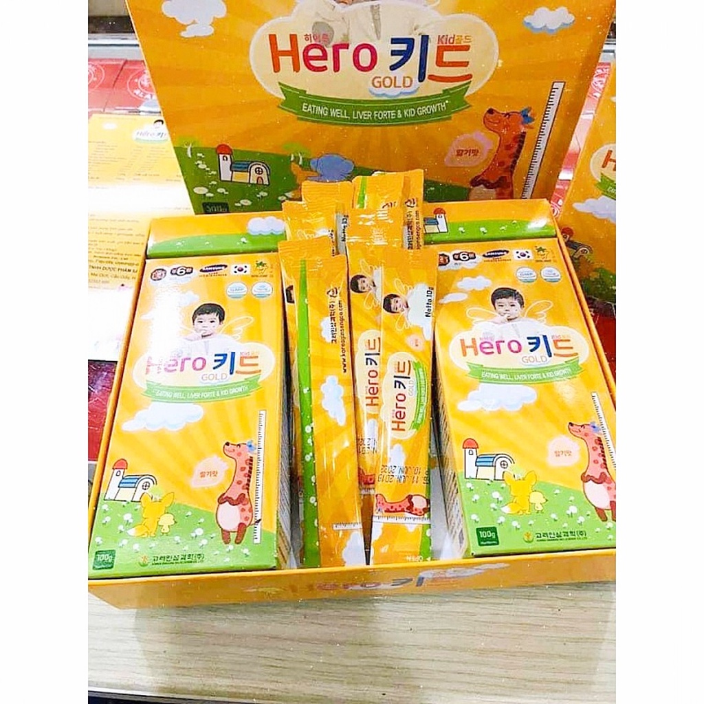 Siro ăn ngon Hero kid gold Hộp 30 gói. Bổ sung vitamin d tăng hấp thụ calci., tăng đề kháng (Hàn Quốc)