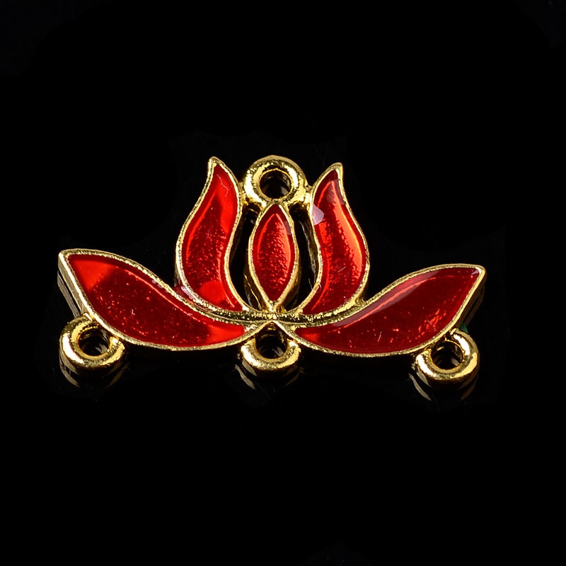 (1 cái)Phiến đúc hoa sen sơn tráng men 22*13mm, Nguyên liệu làm trang sức cổ trang, nguyên liệu diy