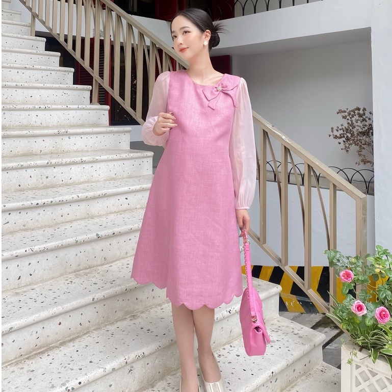 MEDYLA - Đầm bầu dự tiệc thu đông thiết kế 2 lớp dạ tweed lót lụa cho bầu đi tiệc - VS1087