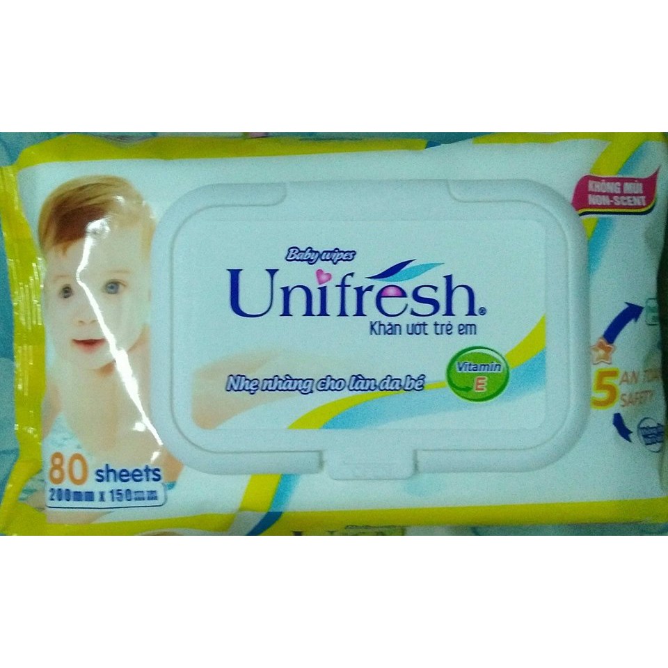 Khăn Ướt Unifresh Không Mùi Vitamin E 80 Miếng