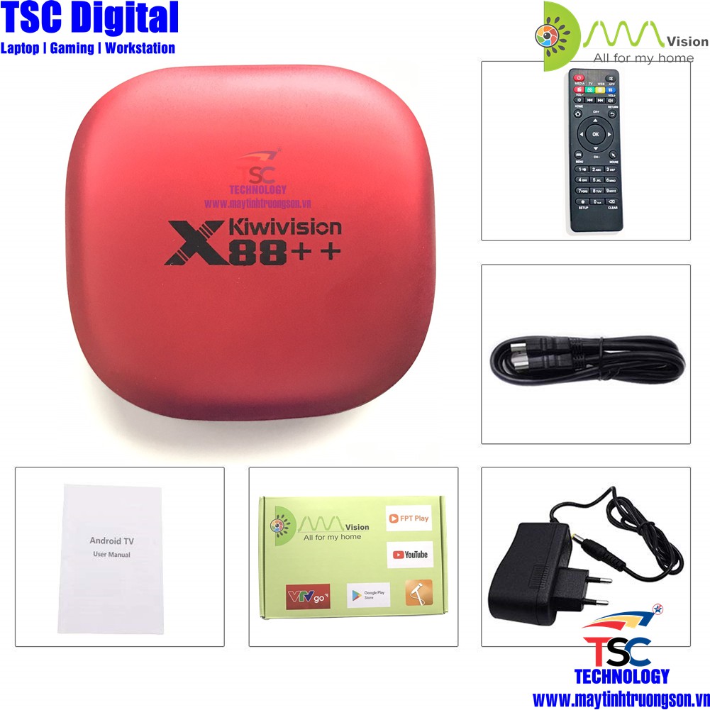 Android Tivi Box Kiwivision X88++ Smart TV Thông Minh Ram 2Gb