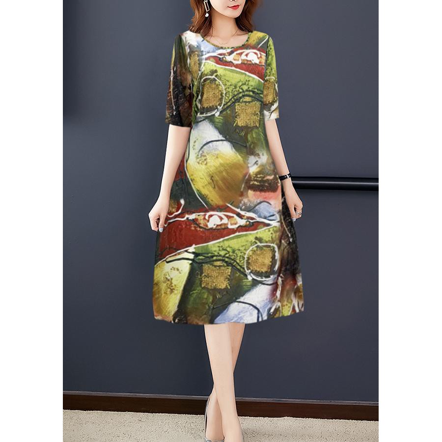 GOTI – Hình Thật – Áo Đầm Trung Niên Dự Tiệc Cao Cấp Vải Silk Lụa Giấu Bụng Dành Cho Mẹ U50 U6 In Hoạ Tiết Lập Thể 3232