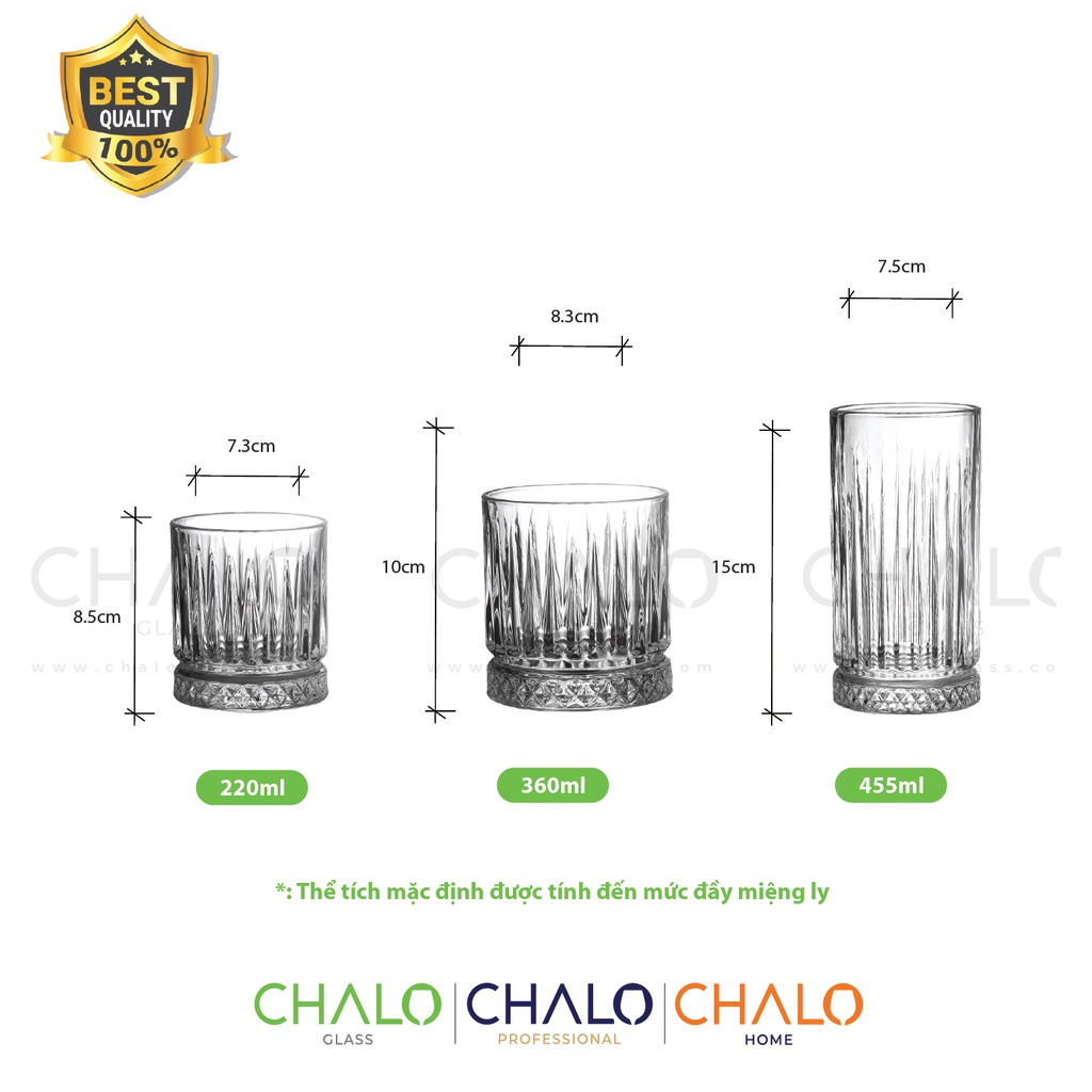 Ly thuỷ tinh Cocktail dáng Rock &amp; Highball hoa văn Elysia 220ml ~ 455ml - CHV01