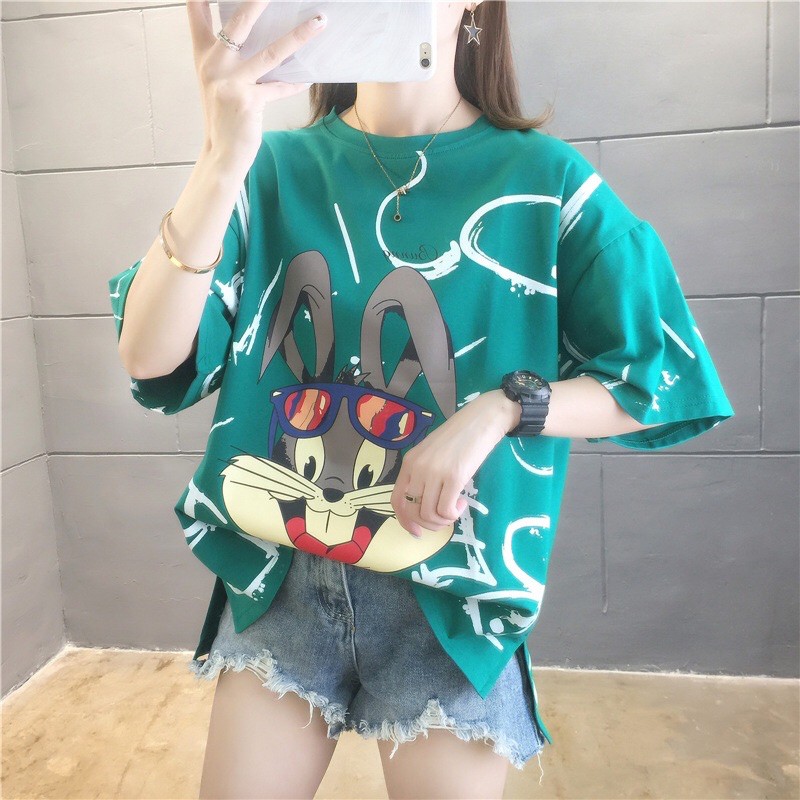 áo thun big size tay ngắn hình thỏ đeo kính size lớn 70-80kg
