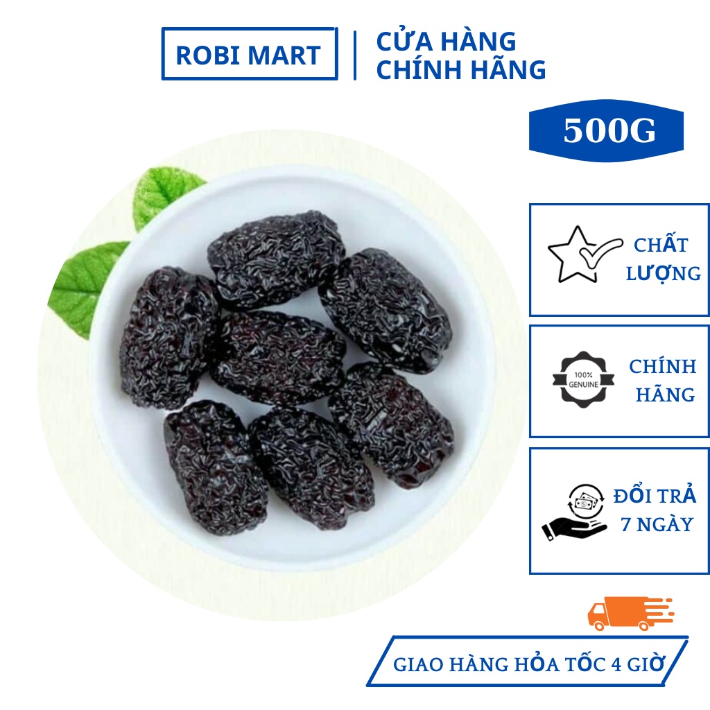 Táo tàu đen sấy lạnh Robi Mart gói 500gr - Ngủ ngon giấc và tốt cho hệ tiêu hóa hàng loại 1 chính hãng