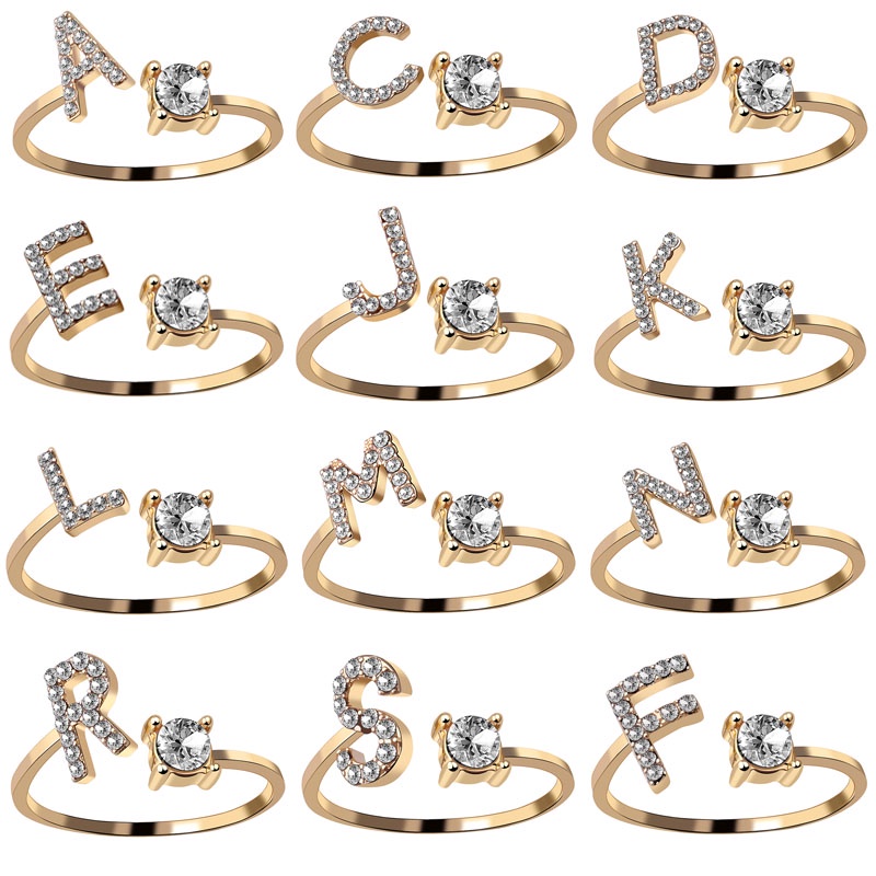 Nhẫn Vàng Hàn Quốc Mặt 26 Chữ Cái Đính Đá Zircon