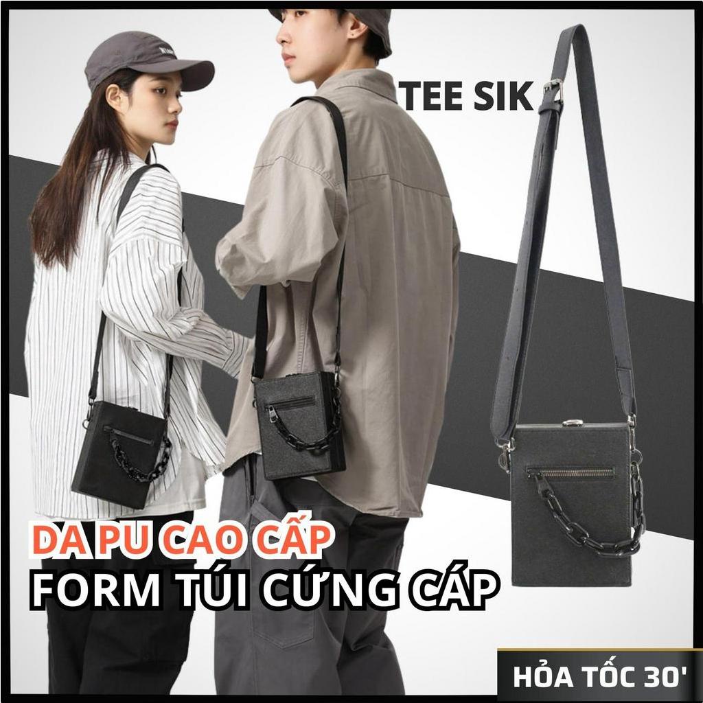 Túi hộp đeo chéo TEE SIK túi đeo chéo hộp nam nữ unisex da PU cao cấp thời trang hàn quốc full đen TS48