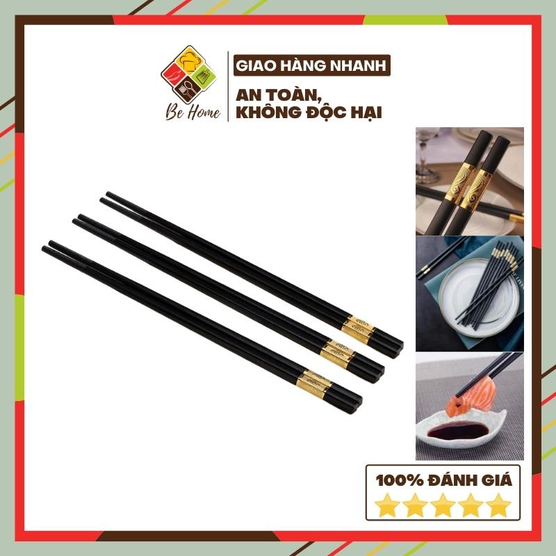 Đũa ăn mạ vàng nhật bản hàn quốc cao cấp BEHOMEMALL BỘ 10 ĐÔI chất liệu hợp kim chịu nhiệt, chống nấm mốc, chống trượt