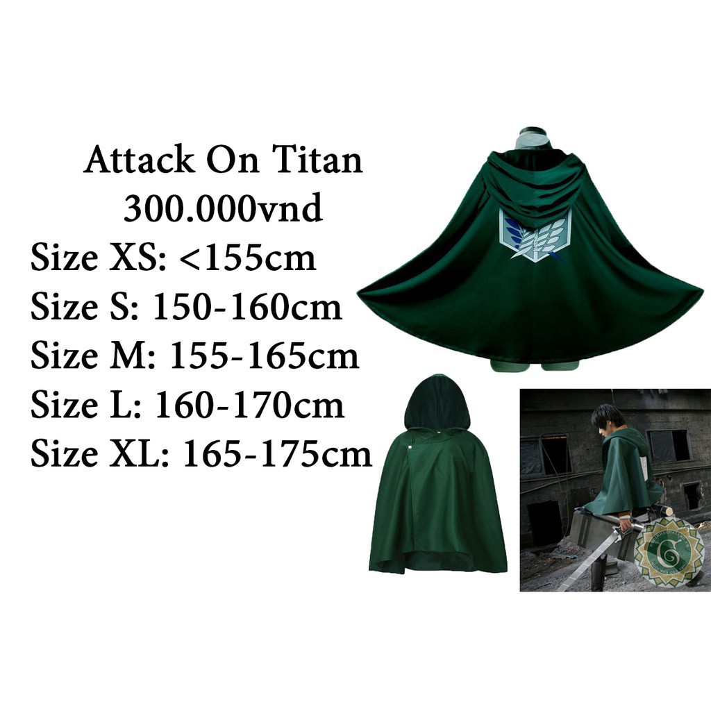 [ SALE 40% ]  - Áo choàng cosplay đội trinh sát - Anime Attack on Titan có sẵn chất vải đẹp