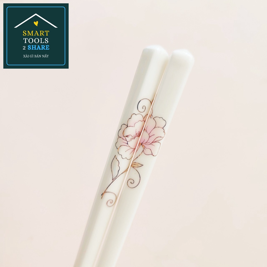 Đũa Gốm Sứ Ceramic Hình Hoa Mẫu Đơn, Hoa Hồng Thanh Lịch, Chịu Nhiệt, Chống Ẩm Mốc, Dễ Vệ Sinh