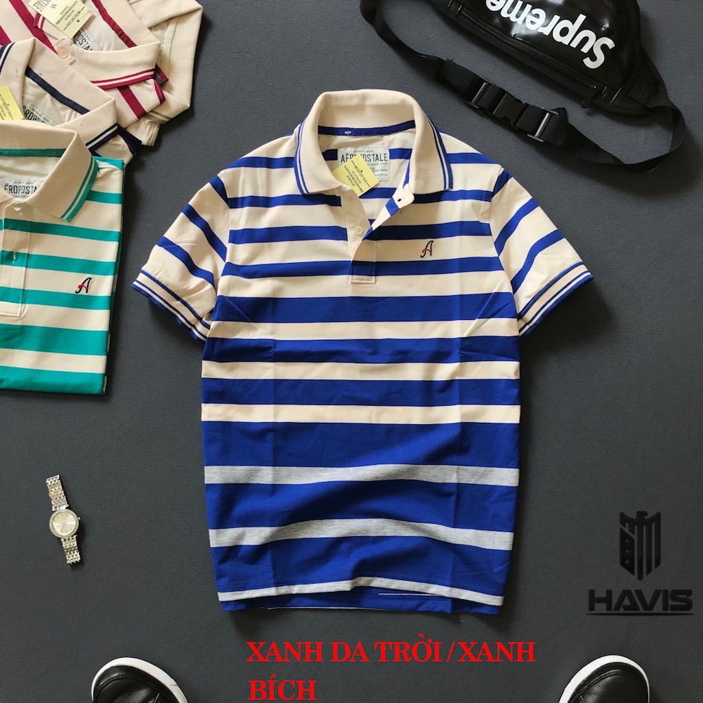 Áo thun nam Cotton Sọc logo thêu Chữ A tay bo - Thời trang Havis - ASTD019 | BigBuy360 - bigbuy360.vn