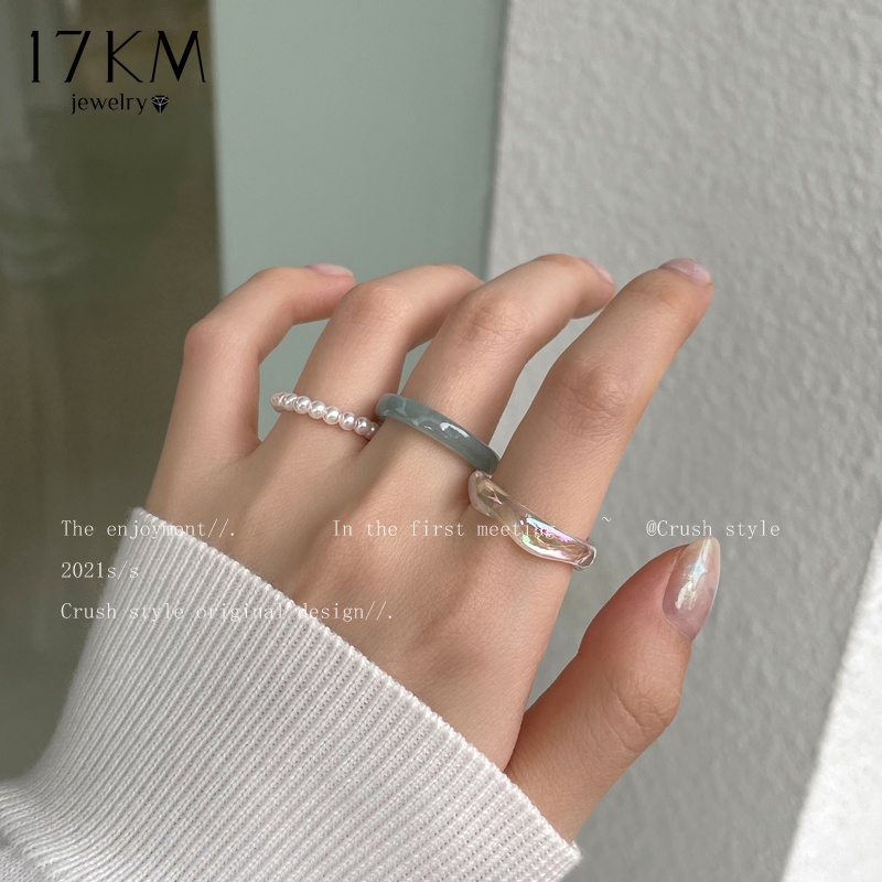 Bộ 3 cái nhẫn kết hợp đính ngọc trai thời trang Pháp Hàn sành điệu cá tính cổ điển cho nữ