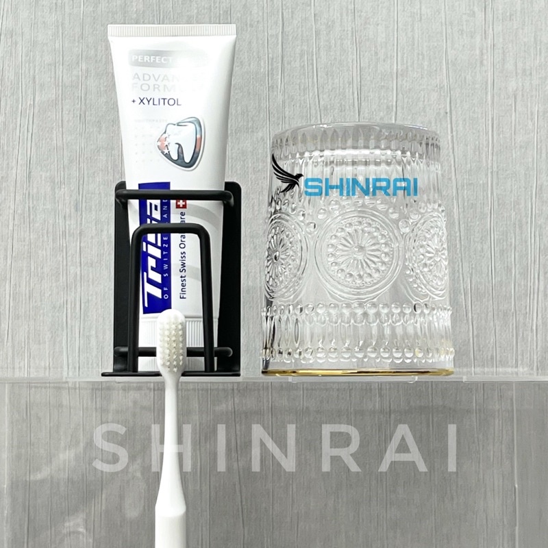 ( SHINRAI ) Kệ Để Bàn Chải , Tuýp Kem Đánh Răng Nhà Tắm INOX SUS304 Đen Titanium Dán Tường KB