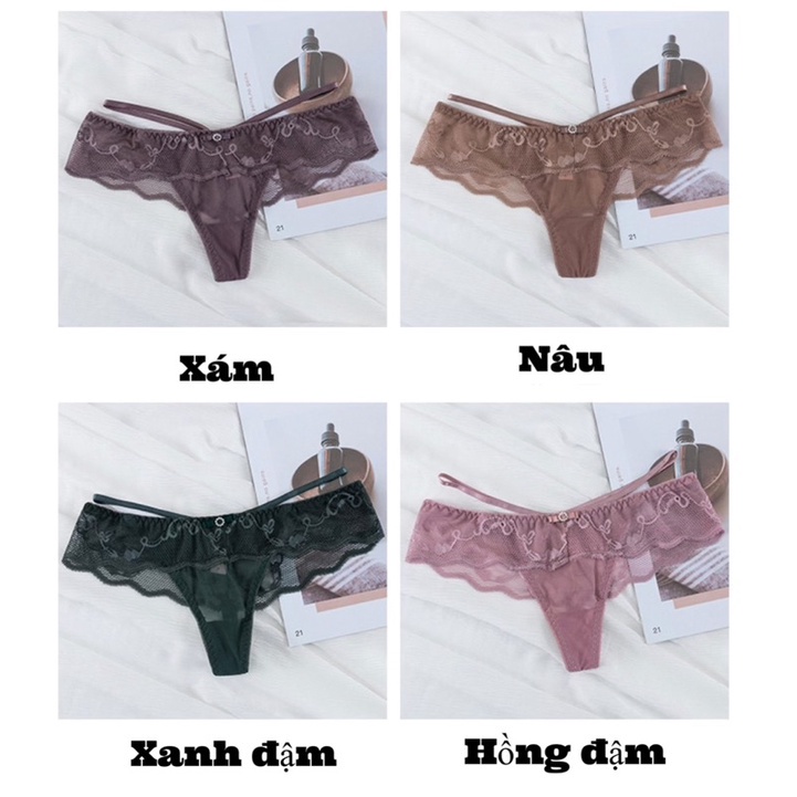 Quần Lót Nữ Wannale ️Quần Lọt Khe Ren Sexy Phối Họa Tiết 2 Dây Hông Gợi Cảm Quyến Rũ 8038