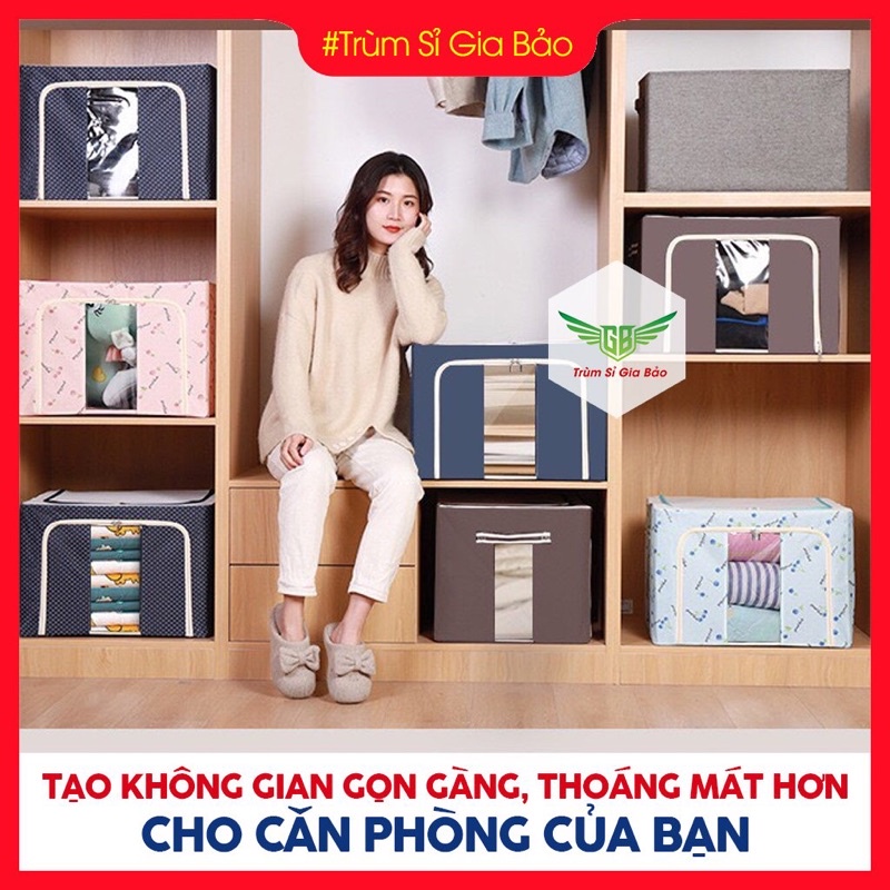 Túi đựng quần áo chăn màn khung thép , hộp vải đựng đồ cỡ lớn tiện lợi giỏ 66 lít.