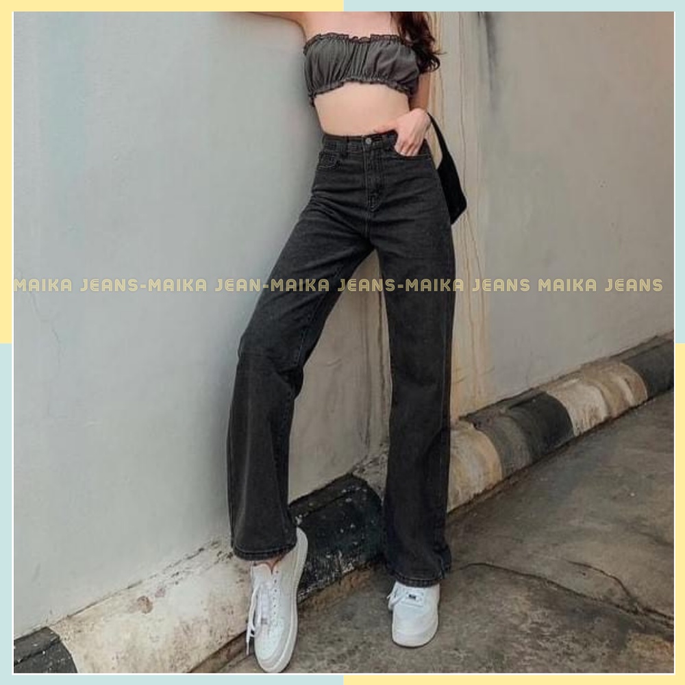 Quần Jean Ong Đứng Nữ Màu Xanh Lưng Siêu Cao Hách Dáng Shop Maika Jeans