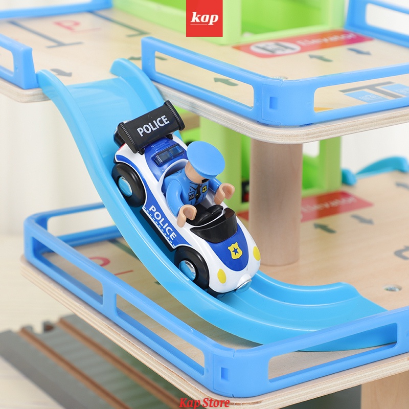 Bộ bãi đậu xe, parking garage, nhà phụ kiện liên kết đường ray xe lửa gỗ