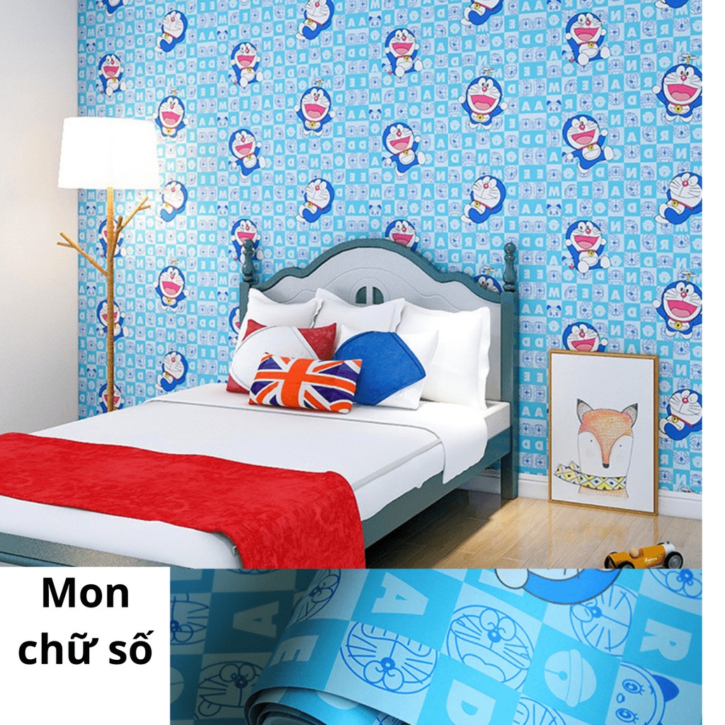 Giấy dán tường doremon có keo sẵn khổ rộng 45cm, giấy decal dán tường doraemon phòng ngủ cho bé - Lala Mart