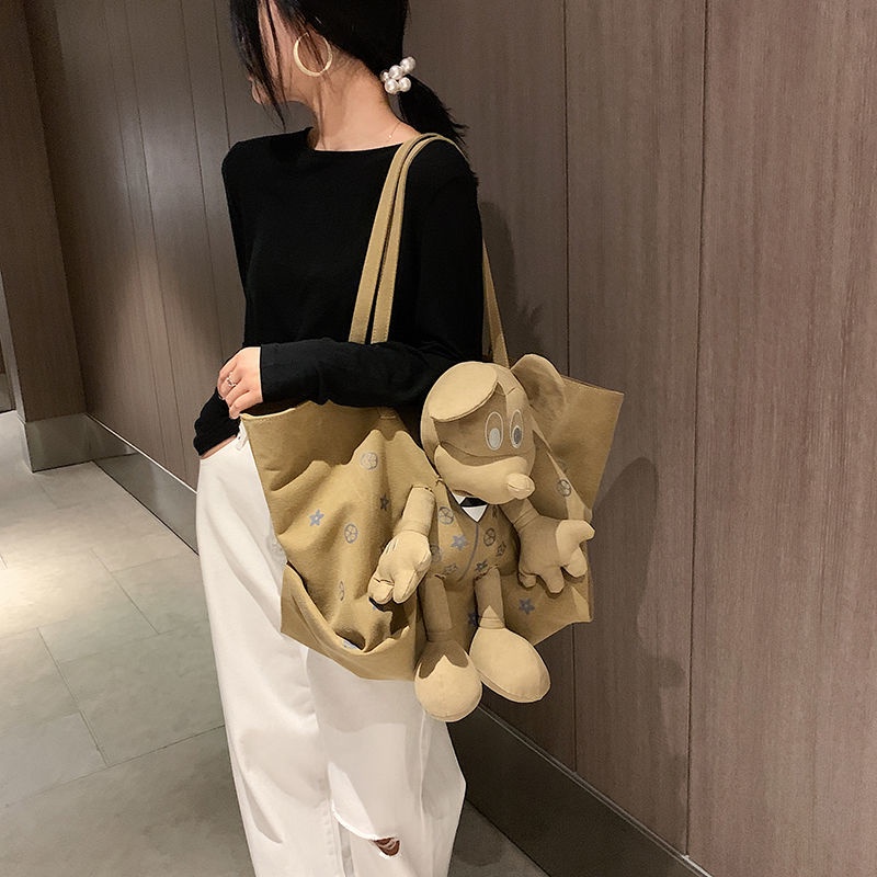 Túi Tote Đeo Vai Vải Canvas Sức Chứa Lớn Hình Búp Bê Mickey Chất Lượng Cao Dễ Phối Đồ Cho Nữ Sinh