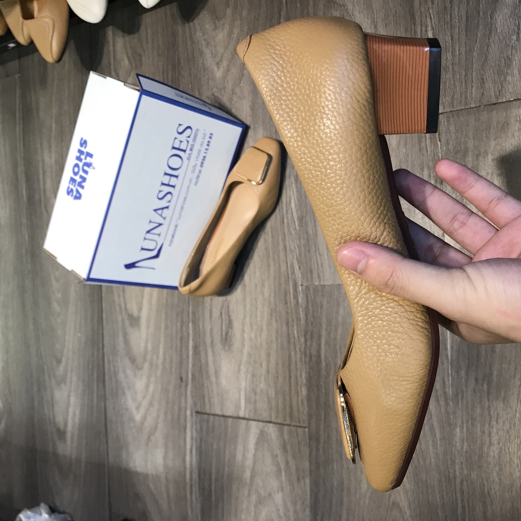 Cao gót nữ mũi tròn Lunashoes 9014 giầy da bò thật cho mẹ bảo hành 24 tháng vnxk guốc búp bê mềm đi êm chân