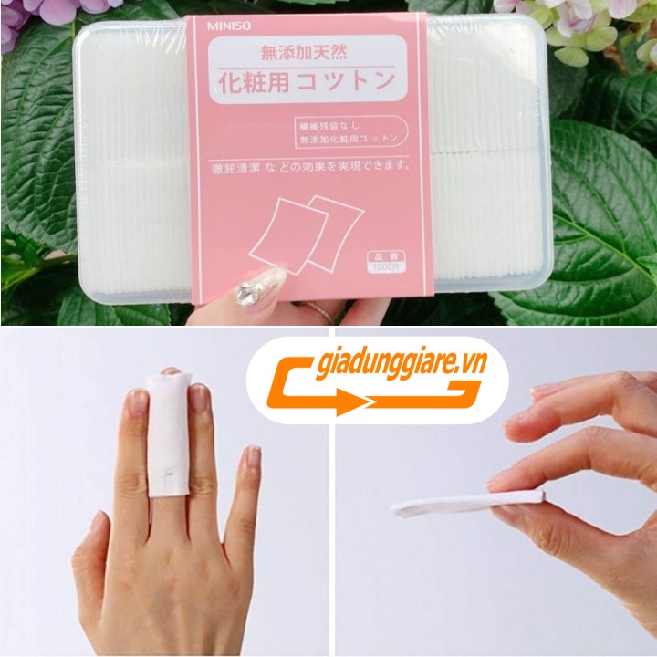 (Chính hãng) HỘP 1000 miếng BÔNG TẨY TRANG MINISO (Nội địa NHẬT BẢN) 100% cotton mềm mại thấm hút tốt - giadunggiare.vn