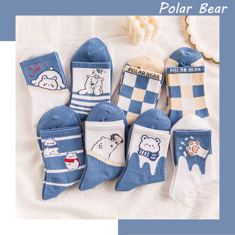 Tất vớ cao cổ polar bear họa tiết dễ thương thấm hút mồ hôi TT73