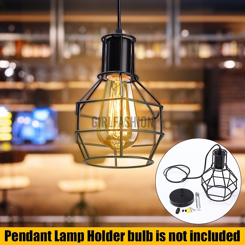 E27 Vintage Industrial Pendant Light Lamp Shade Metal Cage Black Loft Bar Cafe