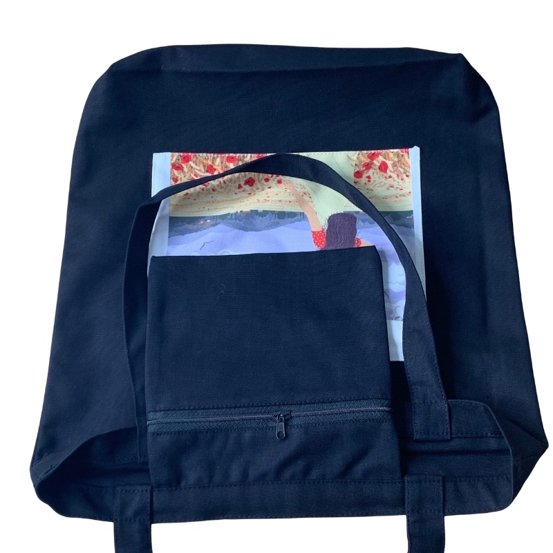 Túi đeo chéo canvas, túi tote đeo chéo nữ vải canvas màu đen in hình túi phụ ngoài TUCANVAS TCV13 | BigBuy360 - bigbuy360.vn