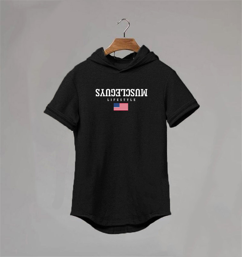 Áo thun tay ngắn có mũ trùm đầu cotton khoe dáng cơ bắp phong cách hip hop gym thể thao thời trang mùa hè mới cho nam