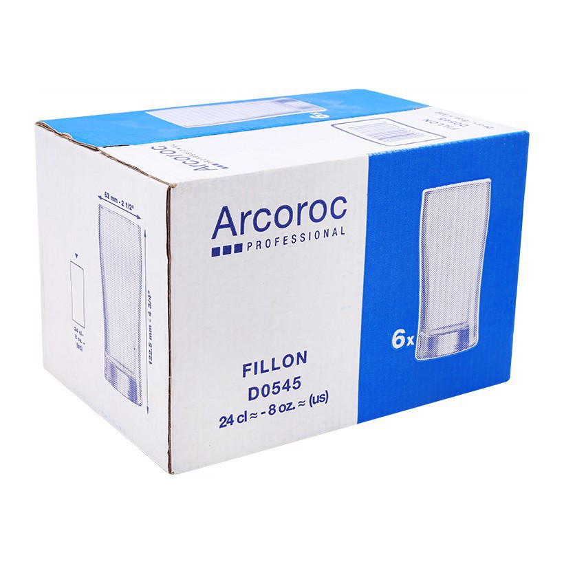 Bộ 6 cốc eo thuỷ tinh cao Arcoroc (Luminarc) 240ml D0545