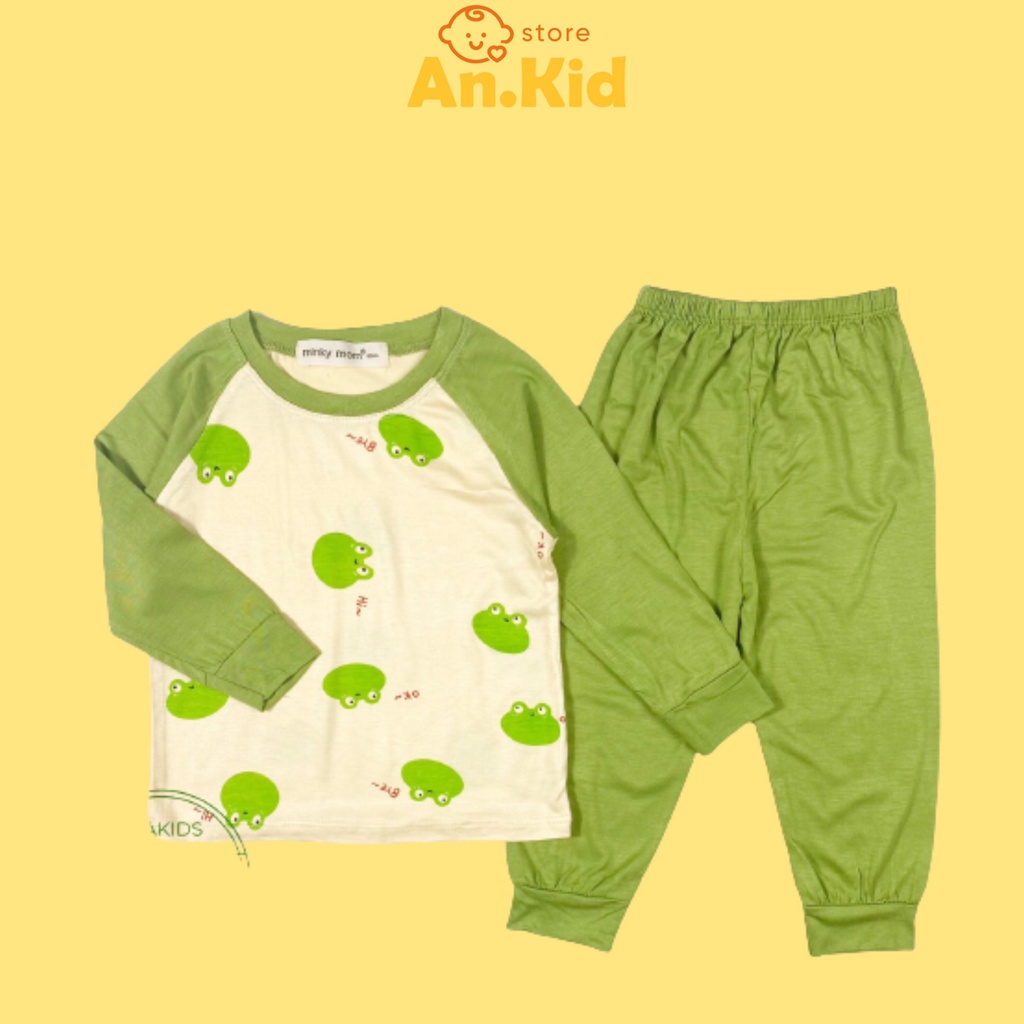 Đồ Bộ Dài Tay Bé Trai, Bé Gái Minky Mom Vải Thun Lạnh Tay Màu Hoạ Tiết Con Vật, Hình Con Vật, Bộ Mặc Nhà Cho Bé - AN.KID
