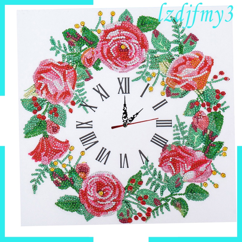 Bộ tranh đính đá đồng hồ tự làm hình hoa treo tường trang trí ấm áp