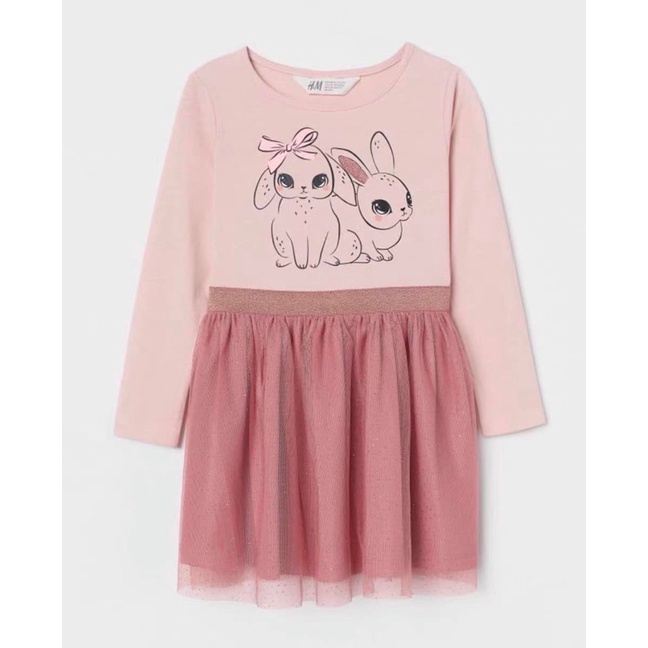 Váy cotton thỏ HM hồng