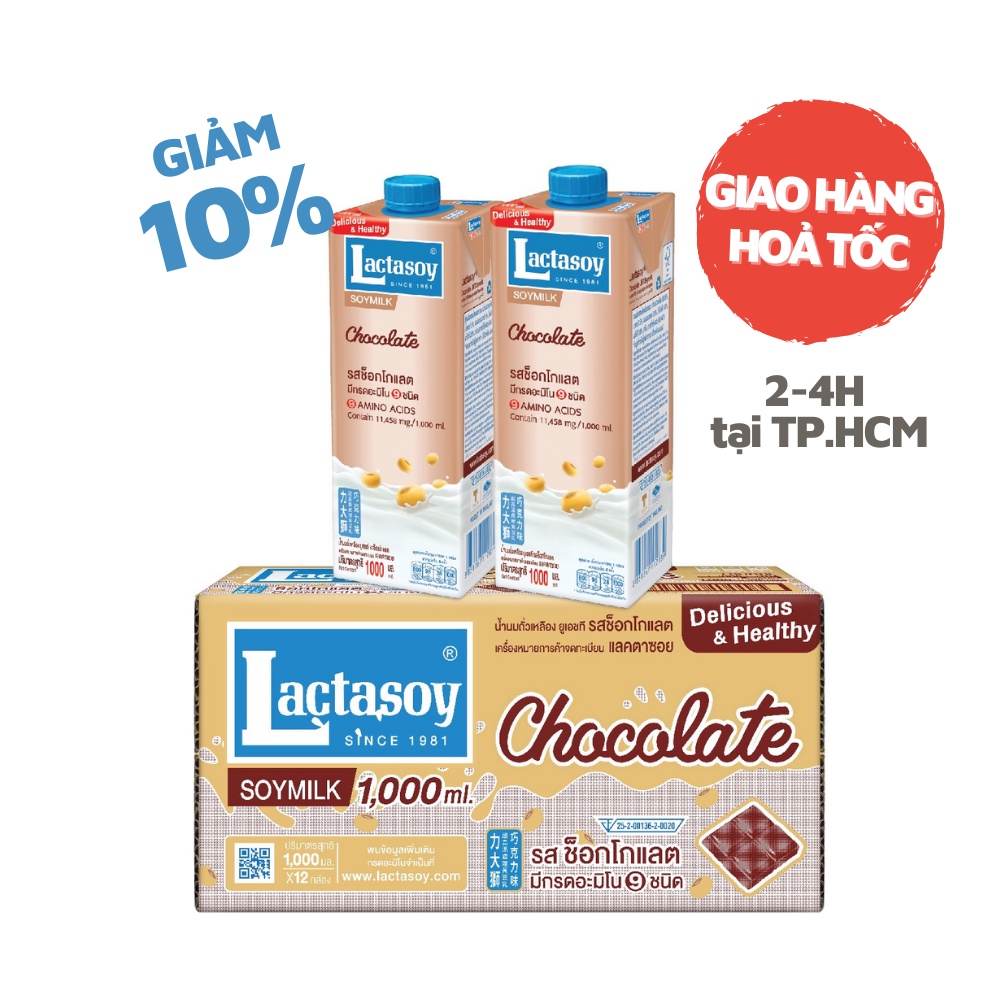 (Giao Hỏa tốc HCM) Sữa Đậu Nành Lactasoy vị Chocolate - Thùng 12 Hộp x 1L