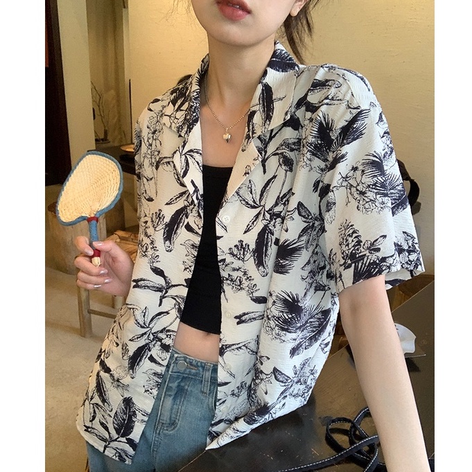 Áo Sơ Mi Ngắn Tay Họa Tiết Hoa Thời Trang Cho Nữ