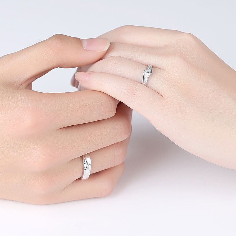 Nhẫn Hở Mạ Bạc 925 Đính Đá Zircon Lấp Lánh Thời Trang Cho Cặp Đôi