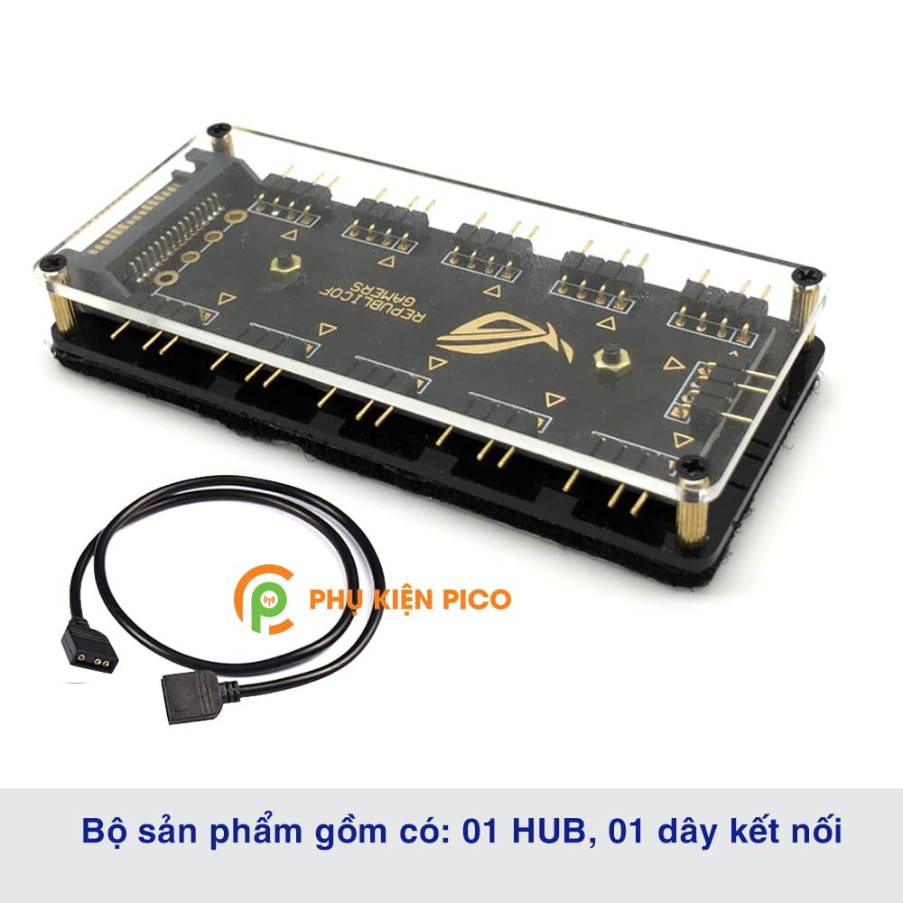 Hub chia ARGB 5V - Bộ chia led quạt ARGB 5V 3pin 10 cổng hỗ trợ Mainboard Gigabyte, Asus, MSI, Asrock