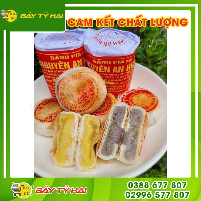 Bánh Pía Nguyên An Hưng Đậu Xanh Sầu Riêng Cây 320gr, bánh pía xưa, pía gói giấy, đặc sản sóc trăng