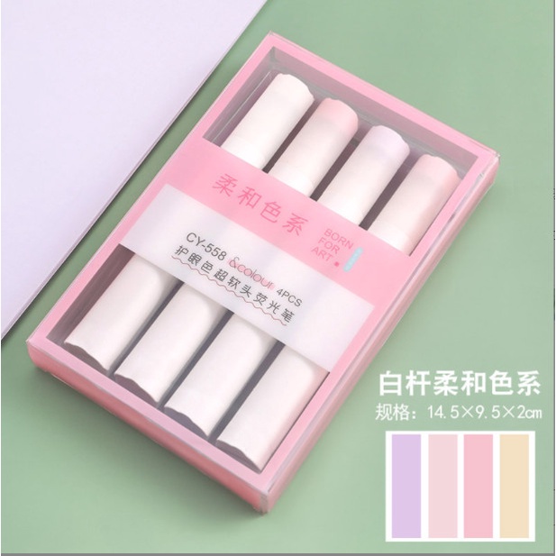 Set 4 bút dạ quang, bút hightlight, bút đánh dấu dáng trụ tròn nhỡ tông pastel BAG U S4BNTRU