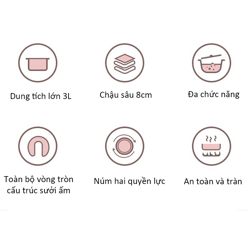 Lotor Nồi đa năng 3L - Nồi điện đa năng Nồi điện Nồi Lẩu Đa Năng lớp chống dính cao cấp 30C- BH 12 THÁNG