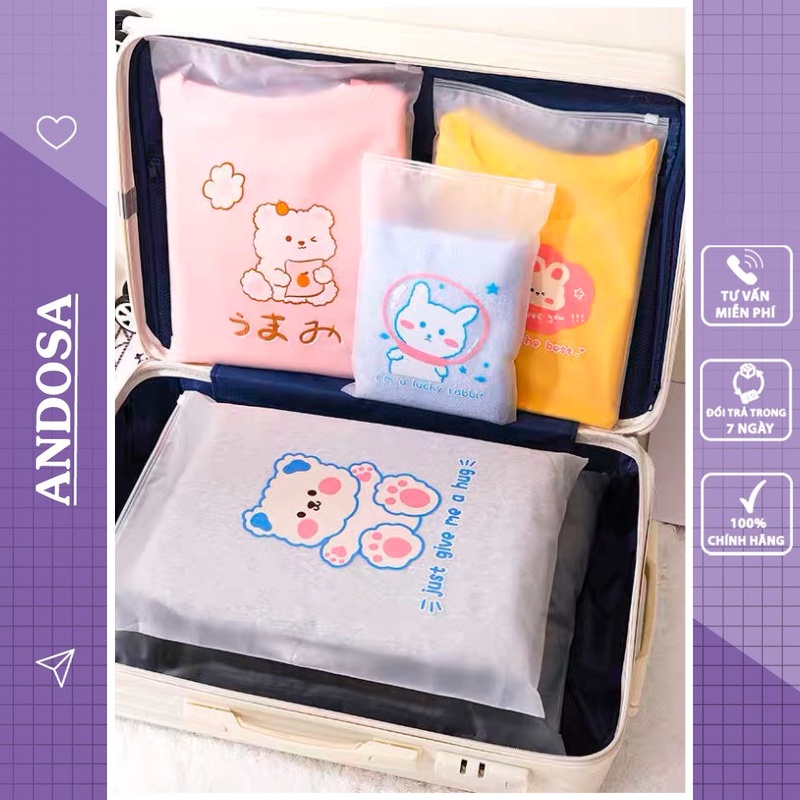 Túi zip có khóa kéo in hình gấu nhỏ xinh cute túi dây rút đựng quần áo mỹ phẩm chống nước ANDOSA TCN10
